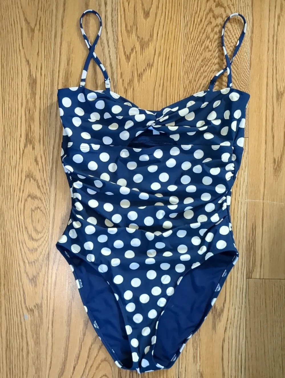 J. Crew Navy and White Polka Dot One-Piece Swimsuit Sz 10